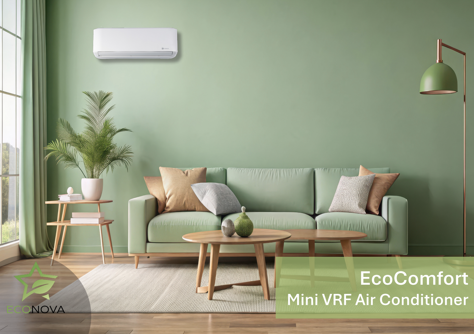 ECONOVA EcoComfort wall-mounted split system in a modern living room